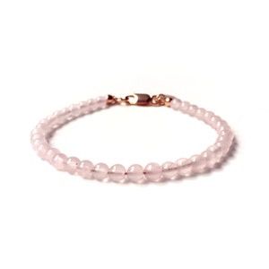 Bracelet - 4mm Rose Quartz Bracelet - Everyday Wear -  14K Rose Gold Clasp - Delicate Pink Bridesmaid Bracelet - Blush Pink Gemstone Gem