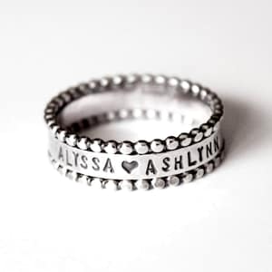 Ring - Mother&#39;s Stacking Ring- Sterling Silver Child&#39;s Name Rings - Kids Children - Mother&#39;s Day Grandchildren Family - Engraved Stamped