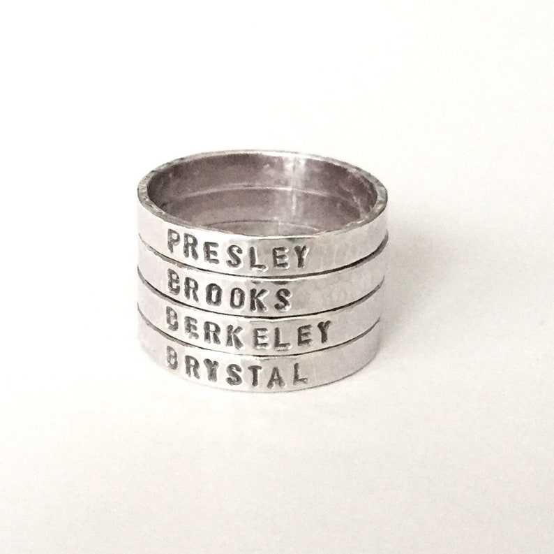 Ring Mother's Stacking Ring Sterling Silver Child's Name Rings Kids Children Mother's Day Grandchildren Family Engraved Stamped image 5