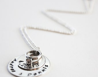 Forever Love Necklace - Sterling Silver - Mr & Mrs - Engagement - Gift - Hand Stamped - Birthstones - Wedding Colors