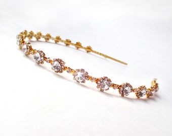 Gold Bridal Headband with Clear Crystals - Gold Metal Band - Crystal Hairpiece -  Wedding Headband