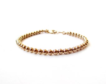Bracelet - 4mm 14K Gold Filled Bead Bracelet - Everyday Wear - 14K Yellow Gold Ball Bracelet - Simple Bracelet - Gold Beads - Minimalist