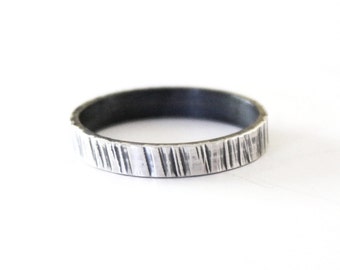 Textured Sterling Silver Ring Band – Hammered Unisex Wedding Ring