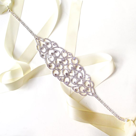 Handmade Silver Crystal Belt & Headband. Crystal Bridal Belt KARA | EDEN LUXE Bridal main image 4