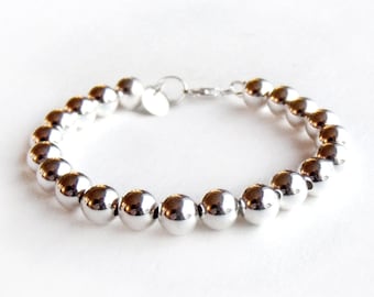 Bracelet - 8mm Sterling Silver Bead Bracelet - Everyday Wear - Sterling Ball Bracelet - Classic Silver Bracelet - 925 - Silver Beaded