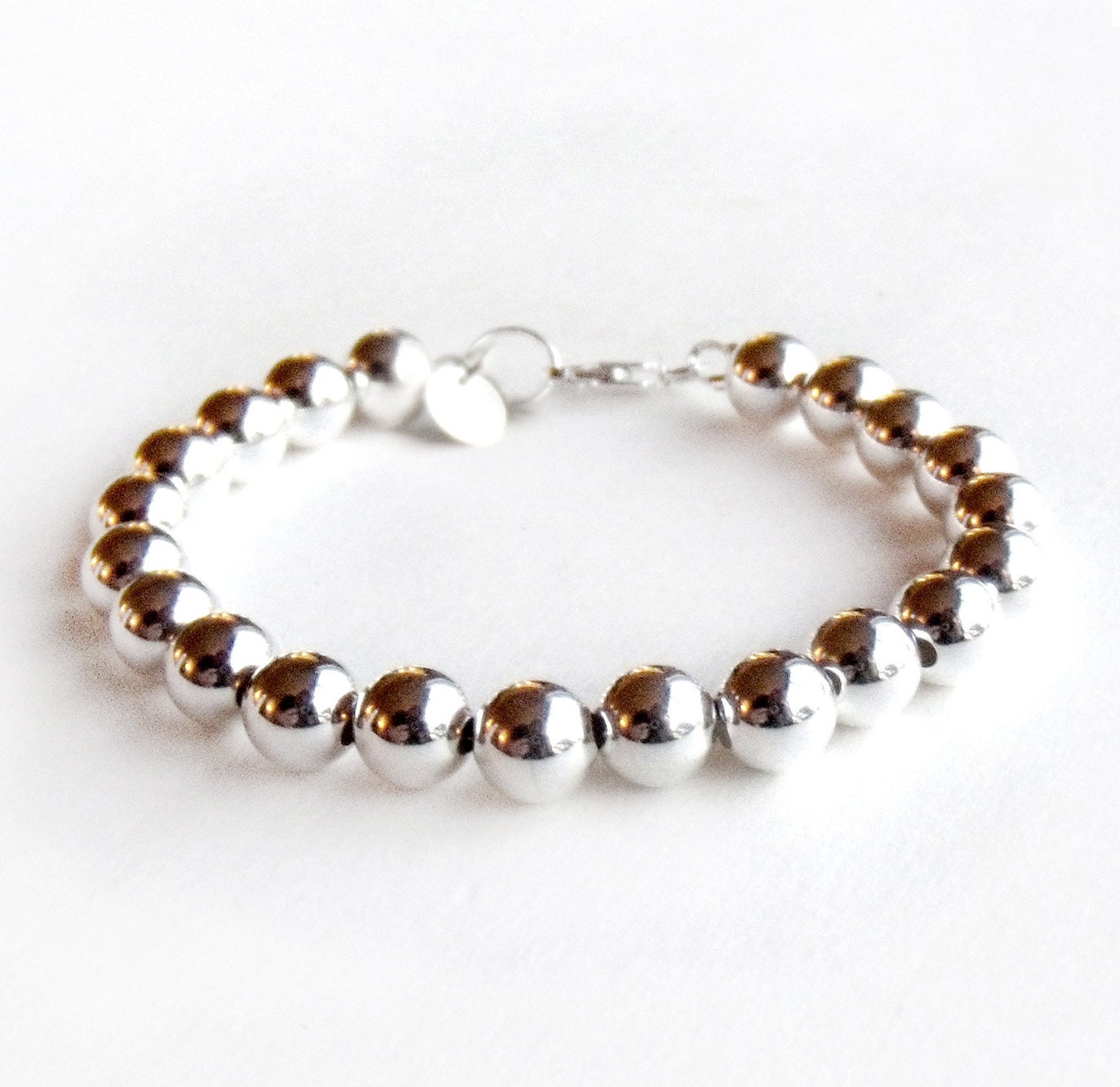 Bracelet 8mm Sterling Silver Bead Bracelet Everyday Wear Etsy