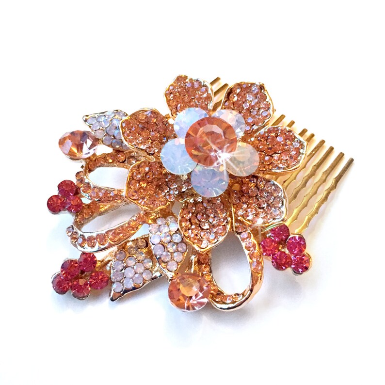 Comb Blush Pink Floral Hair Comb in Gold Vintage Style Etsy