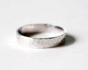 Ring - Thick Sterling Silver Ring Band - Hammered or Smooth Finish - Unisex Wedding Band - Letter Stamped - Promise Ring -Men's Wedding Ring