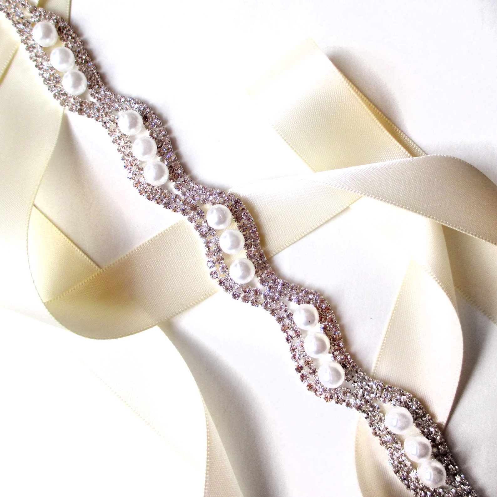 Sash Elegant Crystal and Pearl Bridal Belt Sash White Etsy