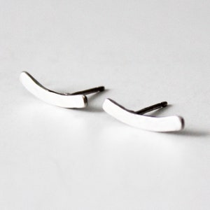 Earrings Ear Climbers Sterling Silver Stud Earring Hammered Curved Bar Earring Studs Bridesmaid Minimalist Mother's Day image 4