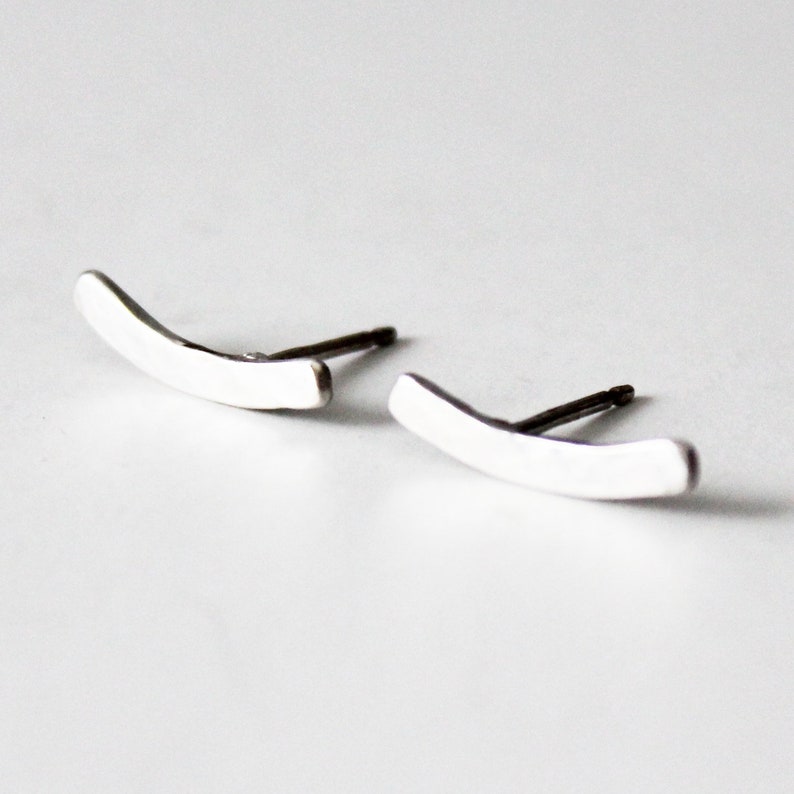 Earrings Ear Climbers Sterling Silver Stud Earring Hammered Curved Bar Earring Studs Bridesmaid Minimalist Mother's Day image 4
