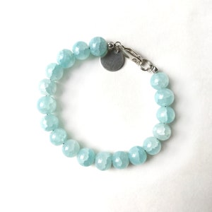 Bracelet 10mm Aqua Glass Bead Bracelet with Sterling Silver Lobster Clasp Aqua Beaded Bracelet Large Round Beads 925 image 4