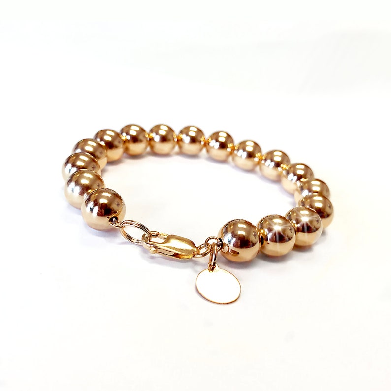 Bracelet 10mm 14k Gold Filled Bead Bracelet Everyday Wear Gold Ball Bracelet Classic Gold Bracelet Yellow Gold Beaded image 3