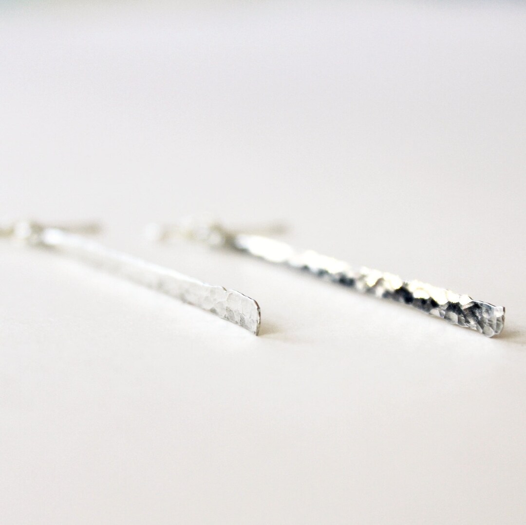 Earrings Hammered Dagger Earrings Sterling Silver Straight Hammered Silver Earrings Threader