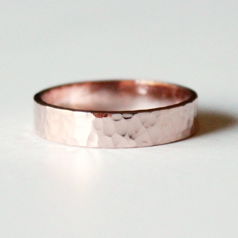 Ring 14K Rose Goldfill Ring Thin Hammered Pink Gold Band Stacker Ring Unisex Wedding Band Promise Ring image 2