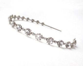 Bridal Headband with Clear Crystals - Silver Metal Band - Silver Crystal Hairpiece -  Wedding Headband
