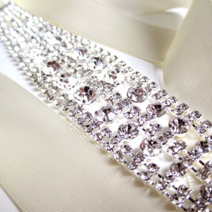 SALE Splendid Rhinestone Encrusted Bridal Belt Sash or Headband Custom Ribbon Silver and Crystal Wide Wedding Dress Belt image 2