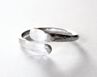 Ring - Sterling Silver Overlap Ring - Overlapping Ring - 925 - Adjustable Ring - Unisex Ring - Sterling Silver Bypass Ring
