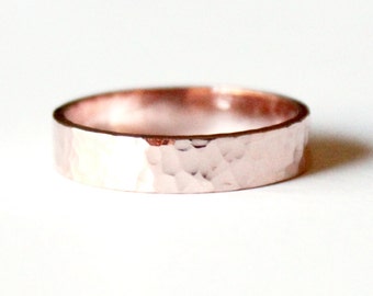 Ring - Wide 14K Rose Gold Filled Ring - Hammered Pink Gold Band - Stacker Ring - Unisex - Men's - Women's - Wedding Band - Promise Ring