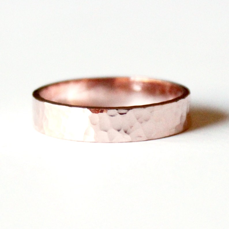 Ring Wide 14K Rose Gold Filled Ring Hammered Pink Gold Band Stacker Ring Unisex Men's Women's Wedding Band Promise Ring image 1