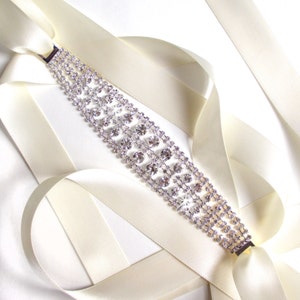 SALE Splendid Rhinestone Encrusted Bridal Belt Sash or Headband Custom Ribbon Silver and Crystal Wide Wedding Dress Belt image 1