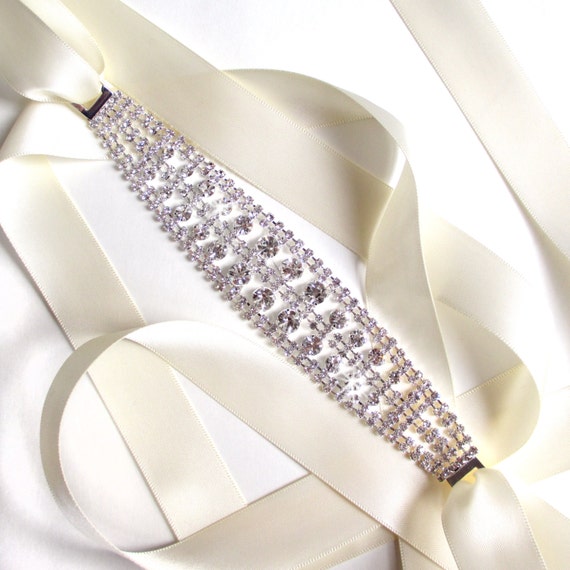 White Rhinestone & Ribbon Belt Sheer Diamond White Rhinestone Beaded Sheer Ribbon Belt 288 main image 4
