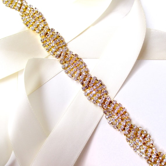 green emerald velvet dress Thick Gold Rhinestone Bridal Wedding Belt  NKIN