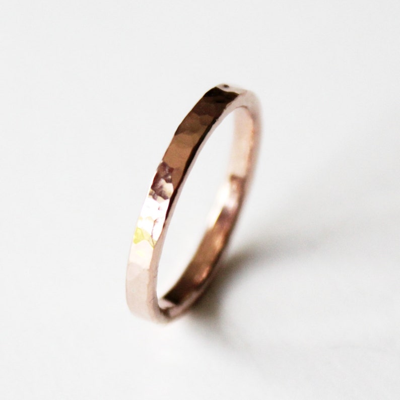 Ring 14K Rose Goldfill Ring Thin Hammered Pink Gold Band Stacker Ring Unisex Wedding Band Promise Ring image 5