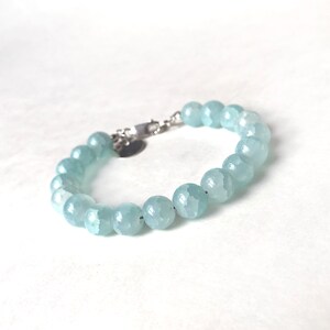 Bracelet 10mm Aqua Glass Bead Bracelet with Sterling Silver Lobster Clasp Aqua Beaded Bracelet Large Round Beads 925 image 2