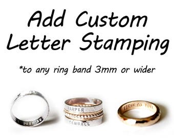 Add On - Custom Letter & Number Stamping - Metal Stamping - Engraving - Engraved - Name - Date - Phrase - Quote - Wedding Ring - Band -