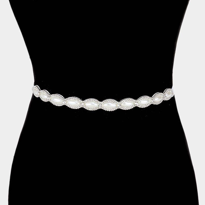 Sash Thin Marquise Pearl and Rhinestone Bridal Belt Custom | Etsy
