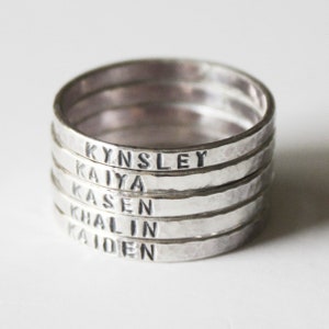 Ring Skinny Mother's Stacking Ring Sterling Silver Child's Name Rings Kids Children Grandchildren Mother Family Engraved Stamped image 6