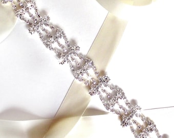 Art Deco Crystal Bridal Belt Sash - White Ivory Silver Satin Ribbon - Rhinestone - Wedding Dress Belt - Extra Long