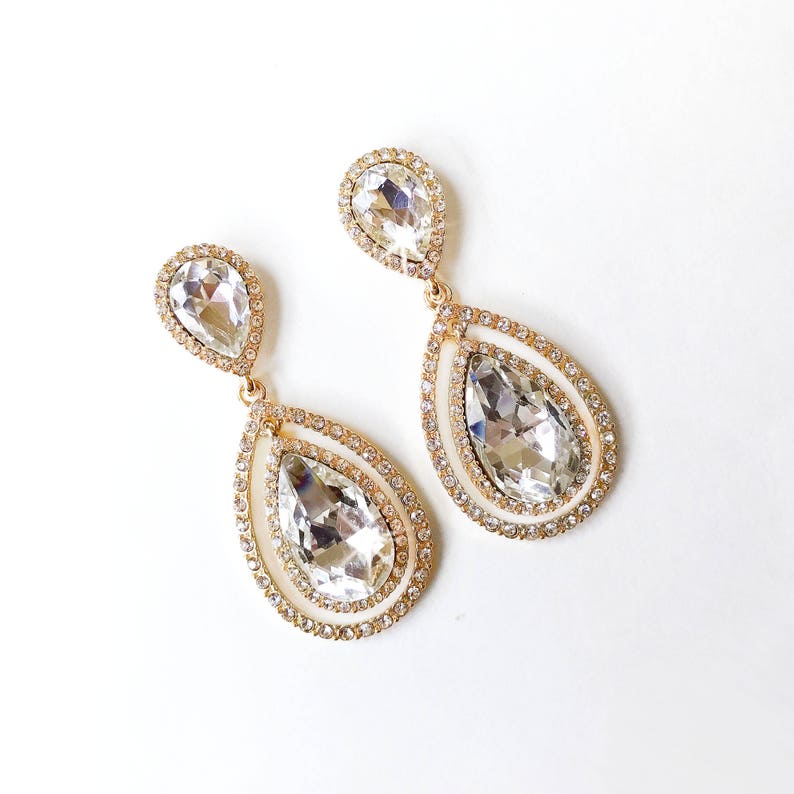 Earrings Double Teardrop Crystal Earrings in Silver Rhinestone Dangle Post Earring Crystal Wedding Earrings Bridal Earrings image 6