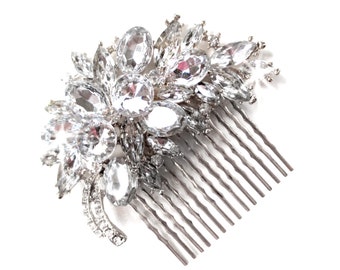 Comb - Ritzy Hair Comb with Clear Silver Rhinestones - Vintage Style Hair Piece - Silver Crystal Bridal Comb - Wedding Hair Comb - Brooch