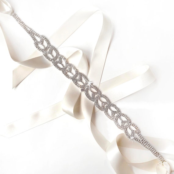 Sash - Stylish Crystal Bridal Belt Sash or Headband in 