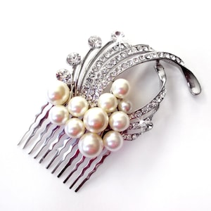 Pearl and Crystal Bridal Comb - Hair Comb - Antique Silver Rhinestone - Vintage Style Hair Piece - Pearl and Rhinestone