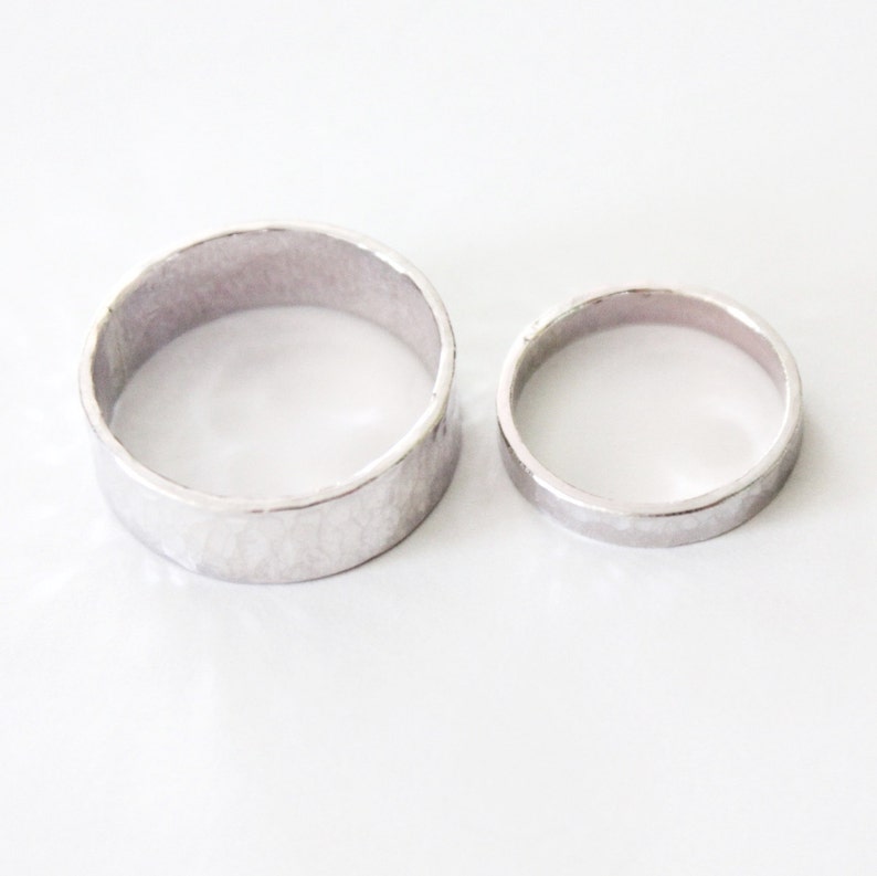 Couple's Ring Set Hammered Sterling Silver Rings Wedding Bands Promise Ring Men's Women's Thick Silver Textured Matching image 3