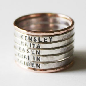 Ring Skinny Mother's Stacking Ring Sterling Silver Child's Name Rings Kids Children Grandchildren Mother Family Engraved Stamped image 9