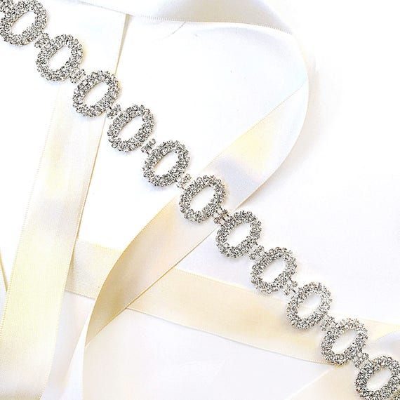SALE! Glam Crystal Bridal Belt Sash - White Ivory Silver  display picture 3