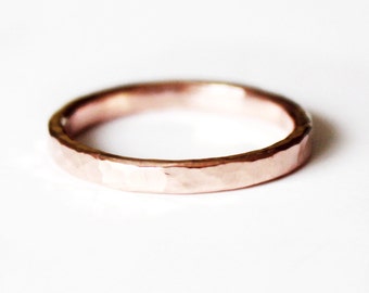 Ring - 14K Rose Goldfill Ring - Thin Hammered Pink Gold Band - Stacker Ring - Unisex - Wedding Band - Promise Ring