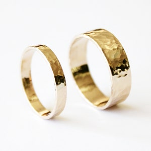 Couple&#39;s Ring Set - 14K Gold Filled Rings - Hammered Yellow Gold Wedding Bands - 3mm 6mm - Men&#39;s and Women&#39;s - Matching Ring Bands