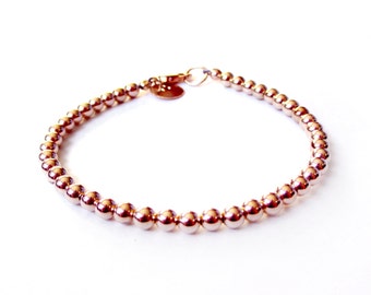 Bracelet - 4mm 14K Rose Gold Filled Bead Bracelet - Everyday Wear - 14K Rose Gold Ball Bracelet