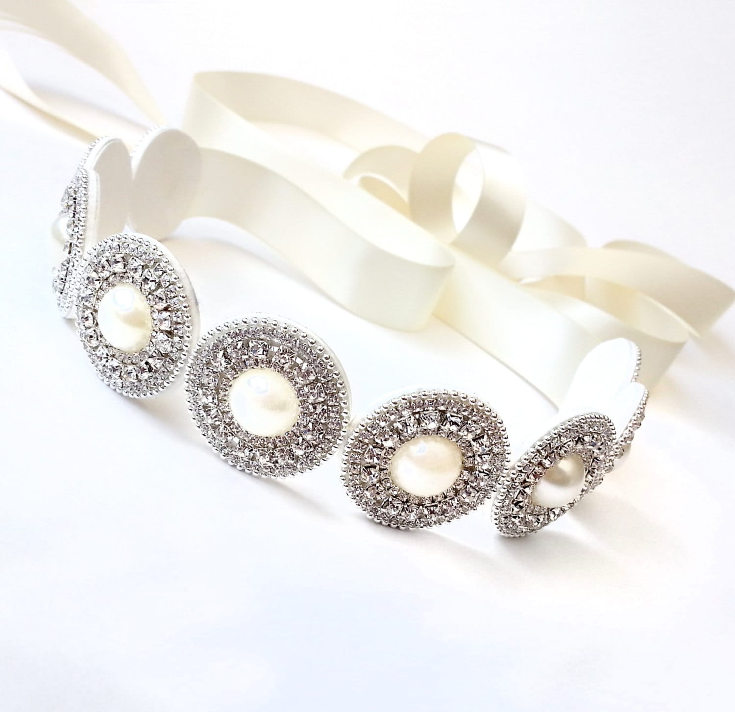 Green Rhinestone Pearl Bridal Belt Wedding Sash - Bridella BS39KL main image 1