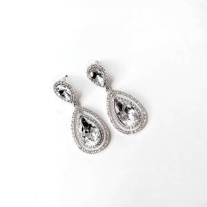 Earrings Double Teardrop Crystal Earrings in Silver Rhinestone Dangle Post Earring Crystal Wedding Earrings Bridal Earrings image 3