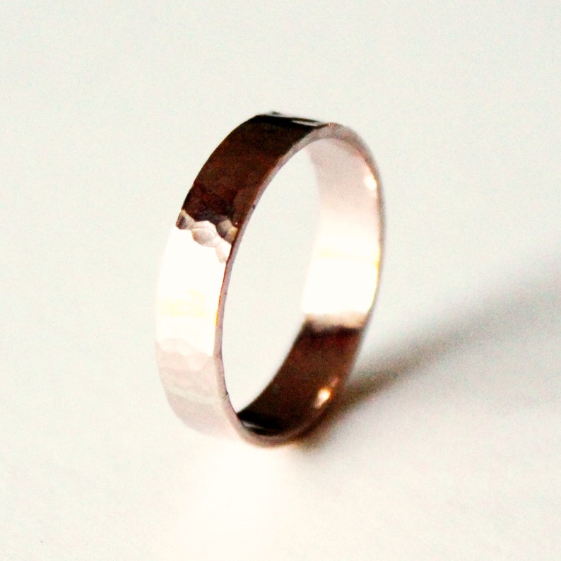 Ring 14K Rose Goldfill Ring Thin Hammered Pink Gold Band Stacker Ring Unisex Wedding Band Promise Ring image 3