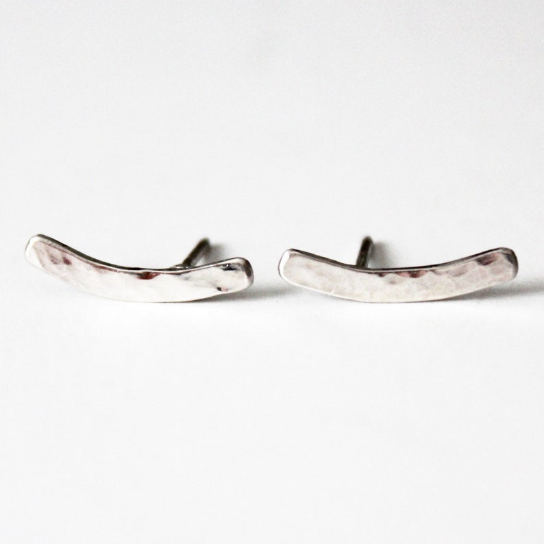 Earrings Ear Climbers Sterling Silver Stud Earring Hammered Curved Bar Earring Studs Bridesmaid Minimalist Mother's Day image 1