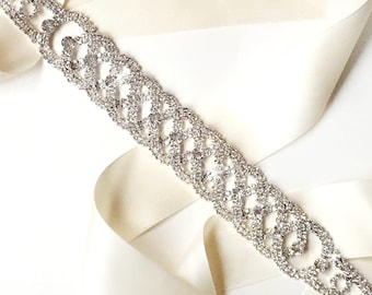 Sash - Chic Silver and Rhinestone Wedding Dress Sash - Rhinestone Encrusted Bridal Belt Sash - Crystal Extra Wide Wedding Belt - Long