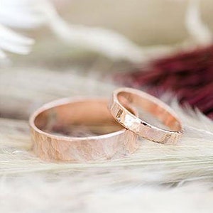 Ring Wide 14K Rose Gold Filled Ring Hammered Pink Gold Band Stacker Ring Unisex Men's Women's Wedding Band Promise Ring image 3