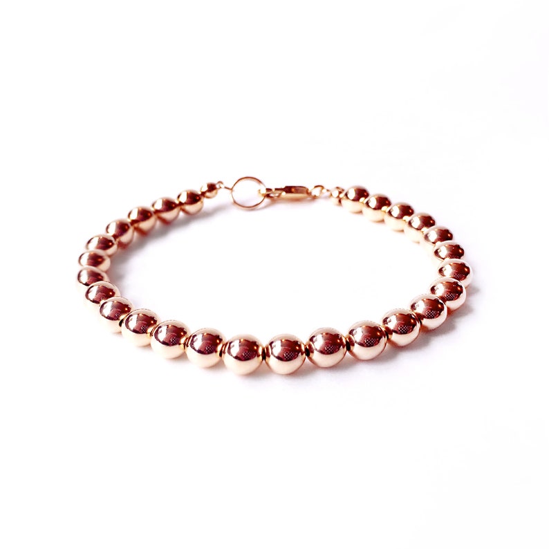 Bracelet 6mm 14K Rose Gold Filled Bead Bracelet Everyday Wear 14K Rose Gold Ball Bracelet Simple Pink Bead Bracelet-Round Gold Beads image 1